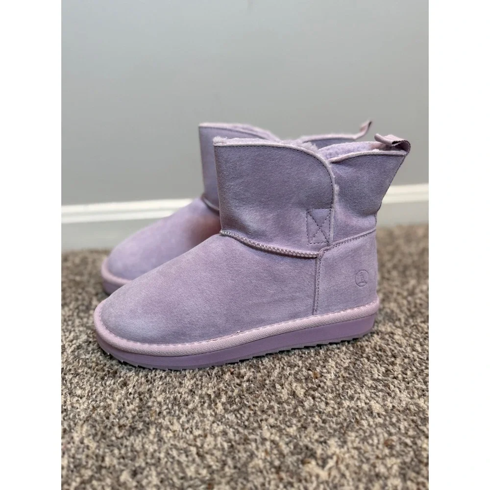 NWT Lands End Girls 3 Suede Shearling Slip On Boots Cozy Winter Purple Lilac